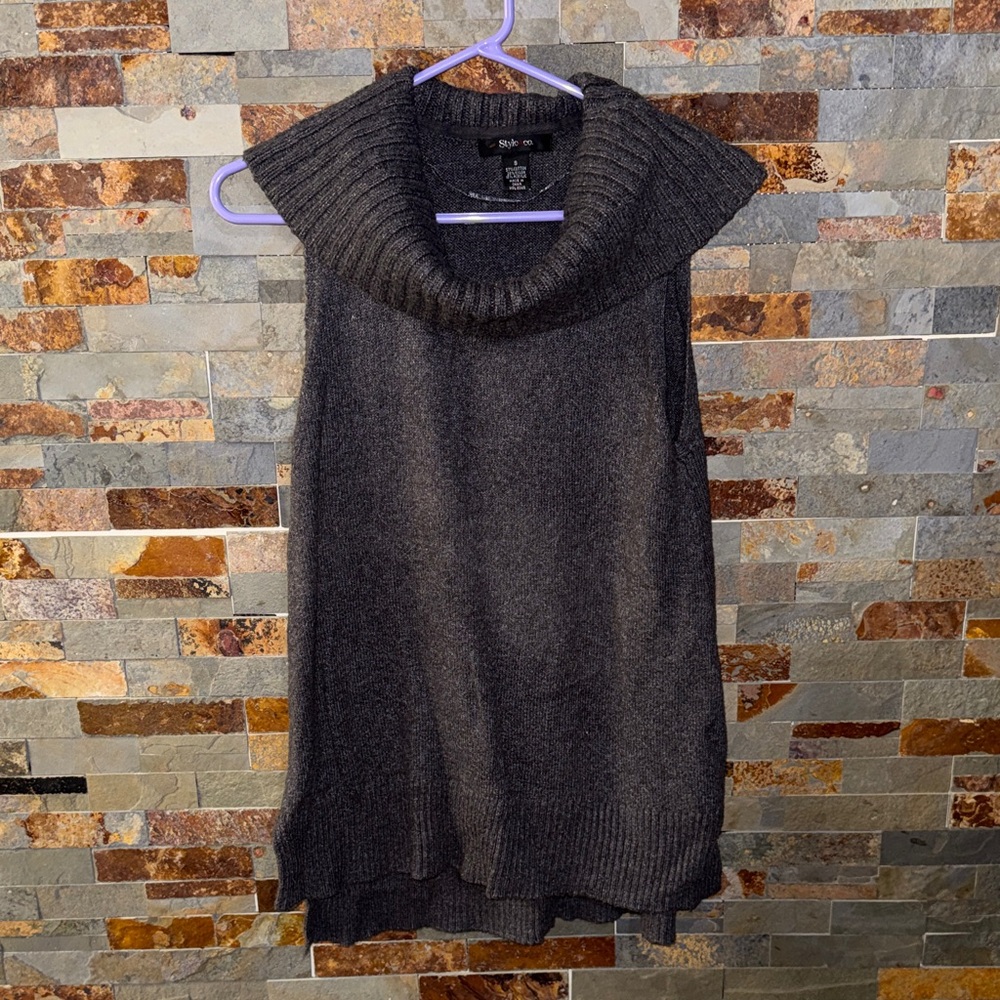 Style & Co. Dark Gray Sleeveless Cowl Neck Sweater
